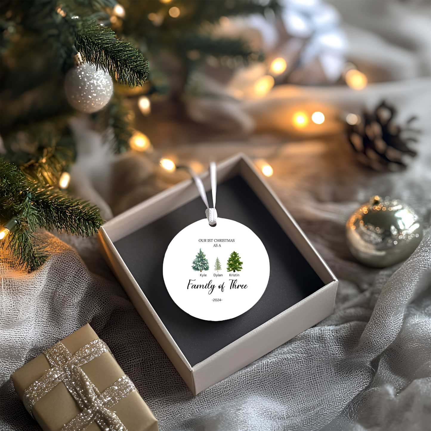 Family of Three Christmas Ornament - Family of 3 - Family Ornament - Personalized Baby's First Christmas Ornament, First Christmas Ornament