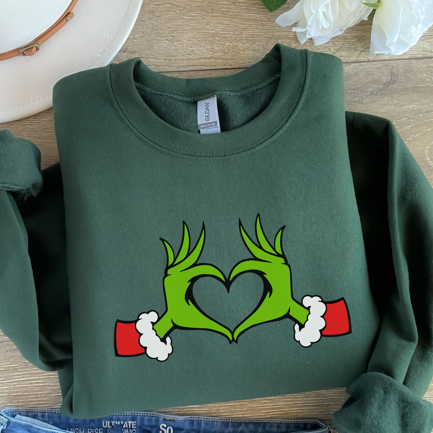 Christmas Shirt, Grinch Shirt, Dr. Seuss Outfit, Christmas Gift, Heart Hands Graphic Sweatshirt, Holiday Shirt, Xmas Women Clothing, Grinch Lover (Copy)