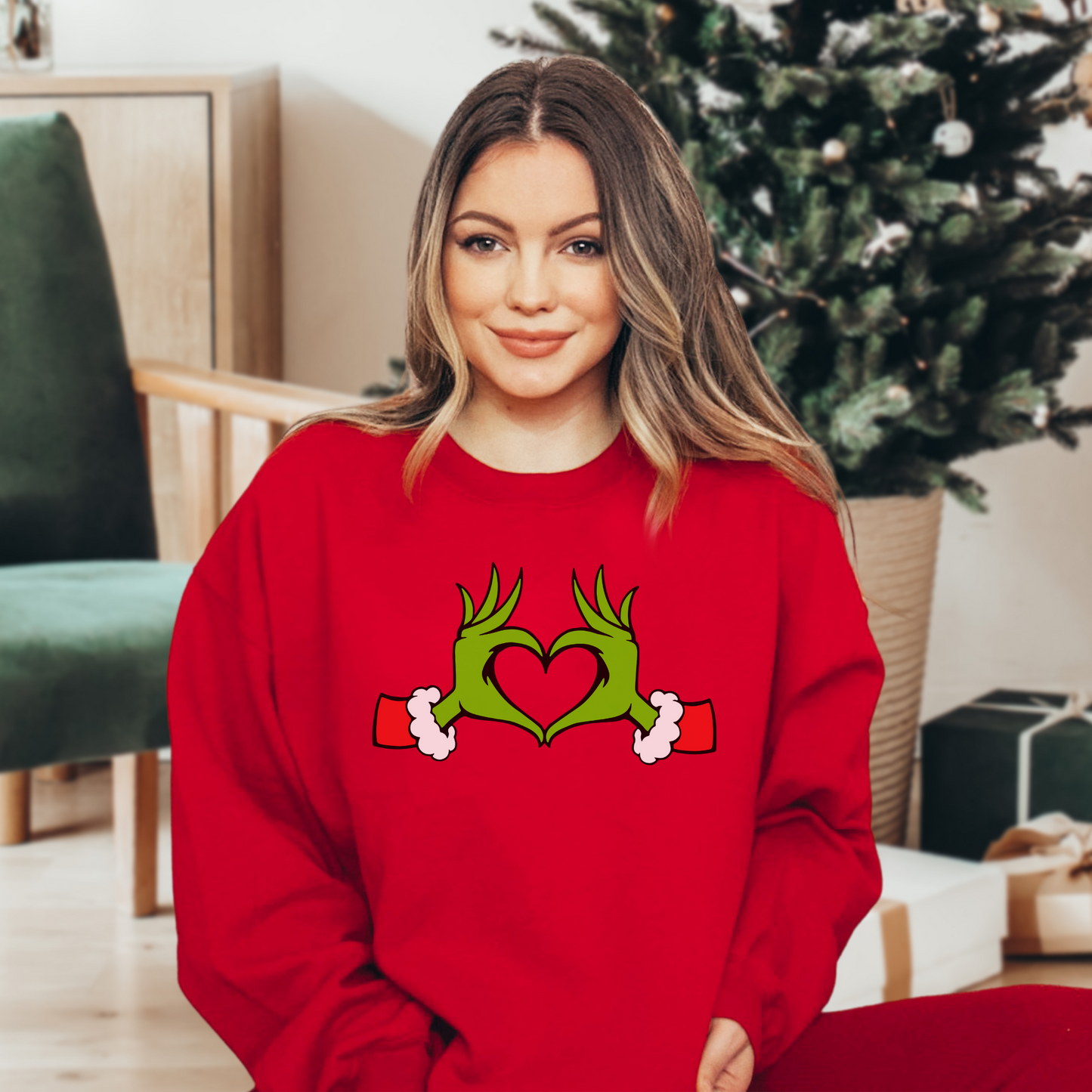Christmas Shirt, Grinch Shirt, Dr. Seuss Outfit, Christmas Gift, Heart Hands Graphic Sweatshirt, Holiday Shirt, Xmas Women Clothing, Grinch Lover (Copy)