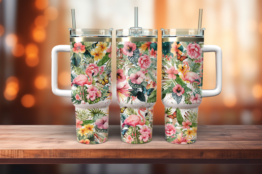 40oz Dupe handle tumbler, Summer Floral and Flamingos 40 oz Quencher Tumbler with Handle and Straw and Lid, 40 oz Tumbler, Personalized Tumbler for Her, Winter 40 oz Tumbler