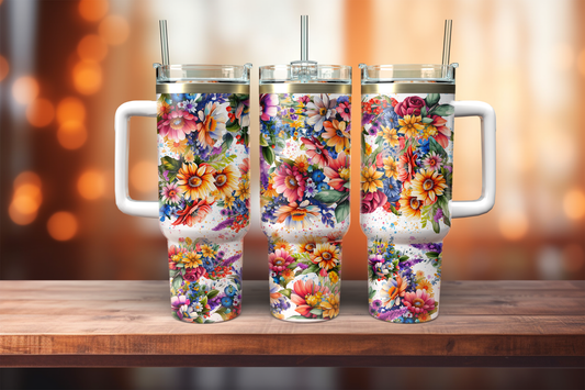 40oz Dupe handle tumbler, Colorful Floral 40 oz Quencher Tumbler with Handle and Straw and Lid, 40 oz Tumbler, Personalized Tumbler for Her, Winter 40 oz Tumbler