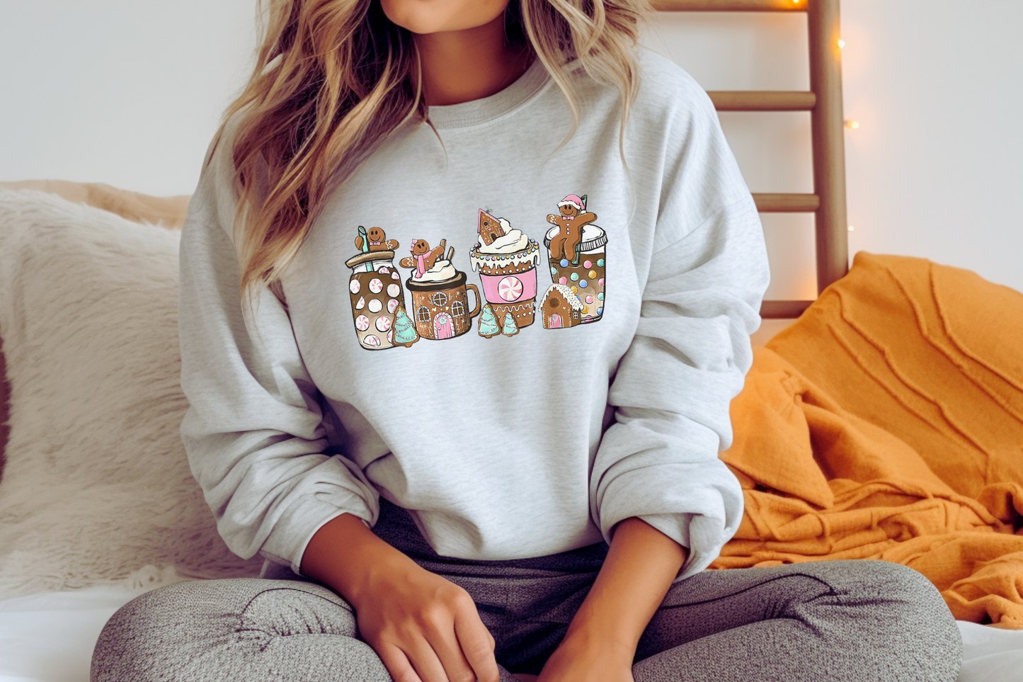 Gingerbread Christmas Coffee Shirt, Christmas coffee Sweatshirt, women Holiday sweater, Xmas Tee, Coffee Lover gift, Latte drink Crewneck