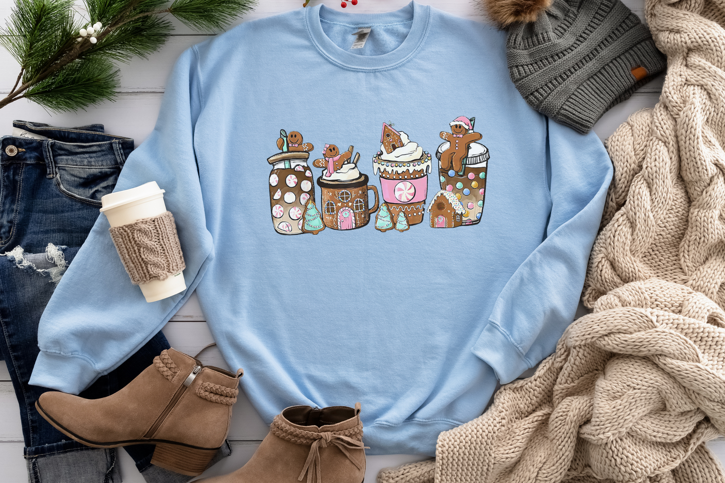 Gingerbread Christmas Coffee Shirt, Christmas coffee Sweatshirt, women Holiday sweater, Xmas Tee, Coffee Lover gift, Latte drink Crewneck