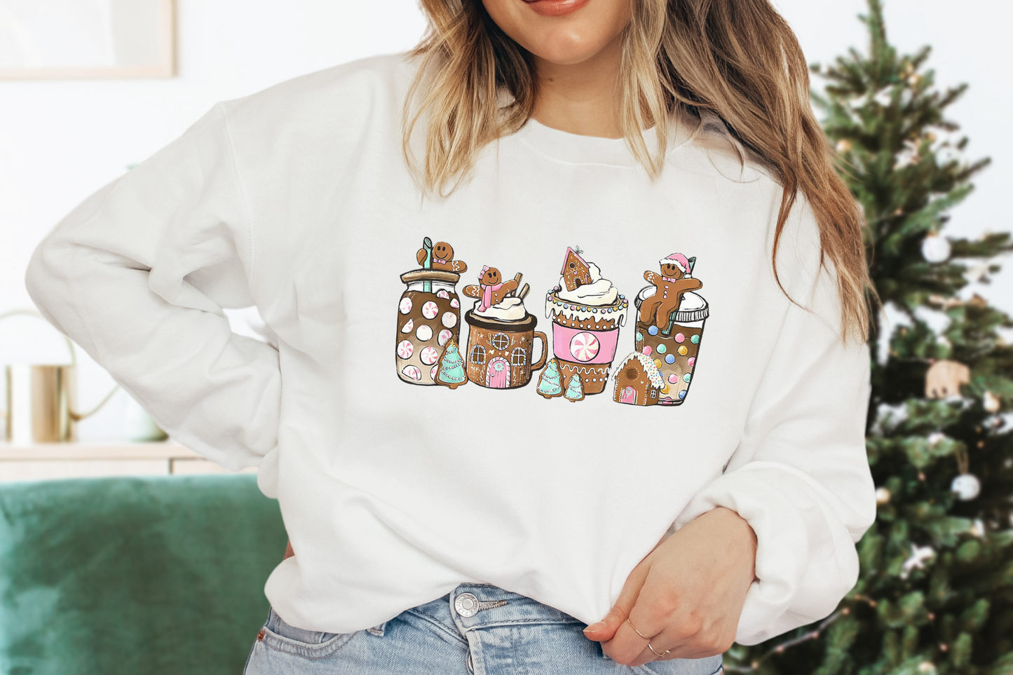 Gingerbread Christmas Coffee Shirt, Christmas coffee Sweatshirt, women Holiday sweater, Xmas Tee, Coffee Lover gift, Latte drink Crewneck