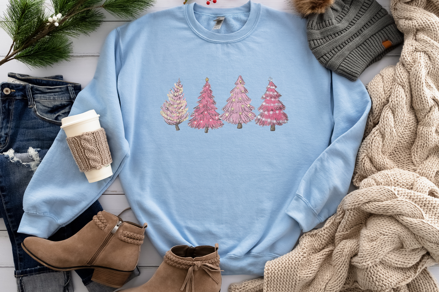 Christmas Shirt, Pink Tree Christmas Sweater, Christmas Sweater, Christmas Crewneck, Christmas Tree Sweatshirt, Holiday Sweaters for Women, Winter Sweatshirt