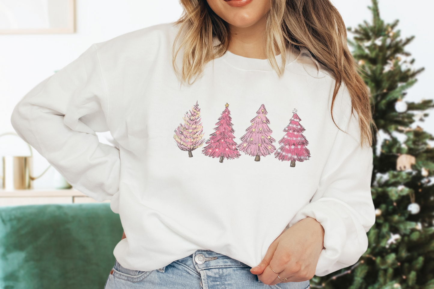 Christmas Shirt, Pink Tree Christmas Sweater, Christmas Sweater, Christmas Crewneck, Christmas Tree Sweatshirt, Holiday Sweaters for Women, Winter Sweatshirt