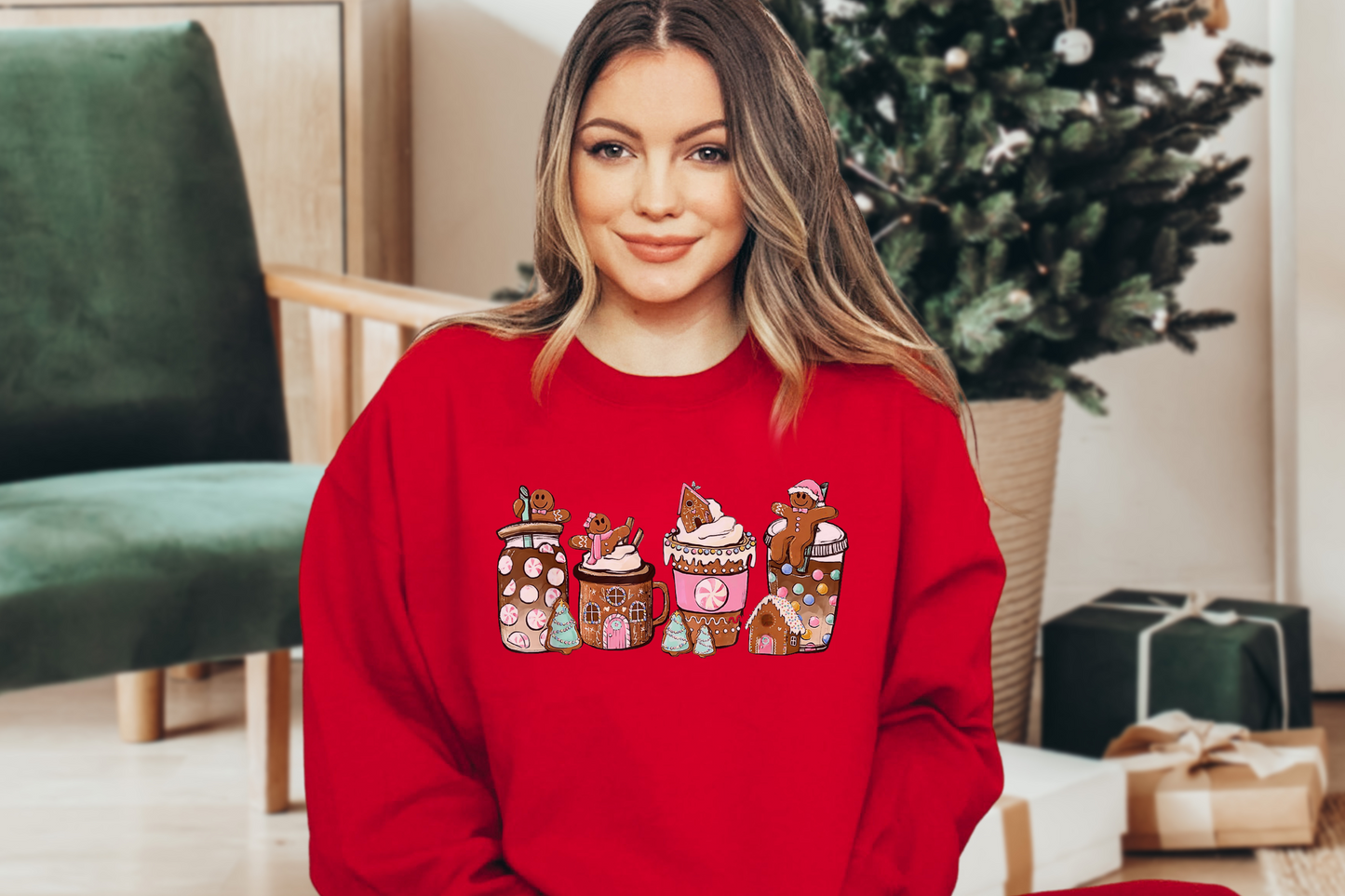 Gingerbread Christmas Coffee Shirt, Christmas coffee Sweatshirt, women Holiday sweater, Xmas Tee, Coffee Lover gift, Latte drink Crewneck