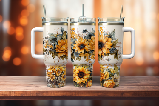 40oz Dupe handle tumbler, Sunflower and Fall Floral 40 oz Quencher Tumbler with Handle and Straw and Lid, 40 oz Tumbler, Personalized Tumbler for Her, Winter 40 oz Tumbler